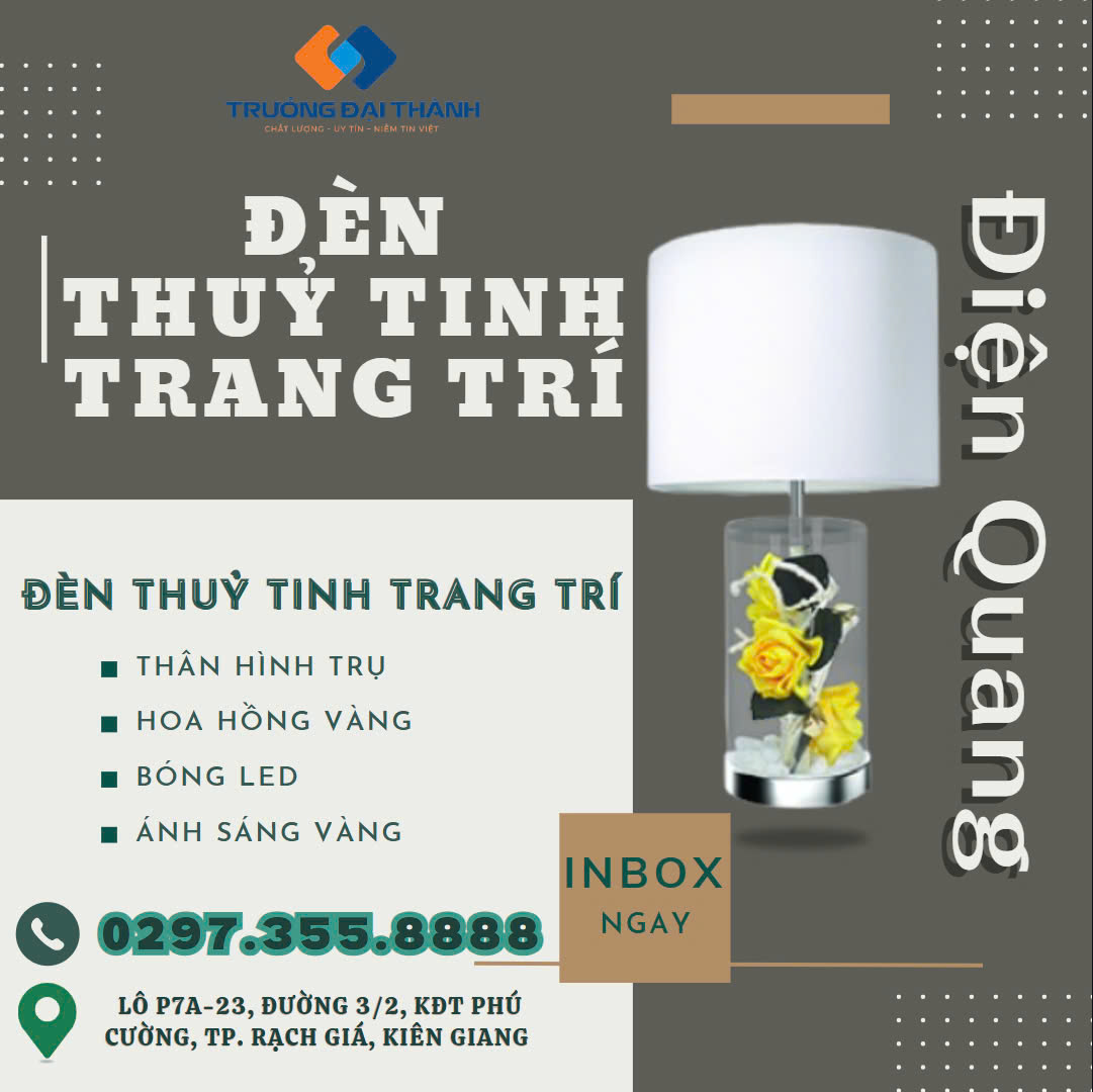 F487F66a6cA0HdA Ea18Ch9a61BfA72 Đèn thủy tinh trang trí Điện Quang ĐQ DCL05Y WW ( thân hình trụ, hoa hồng vàng, bóng LED, Ánh sáng vàng )