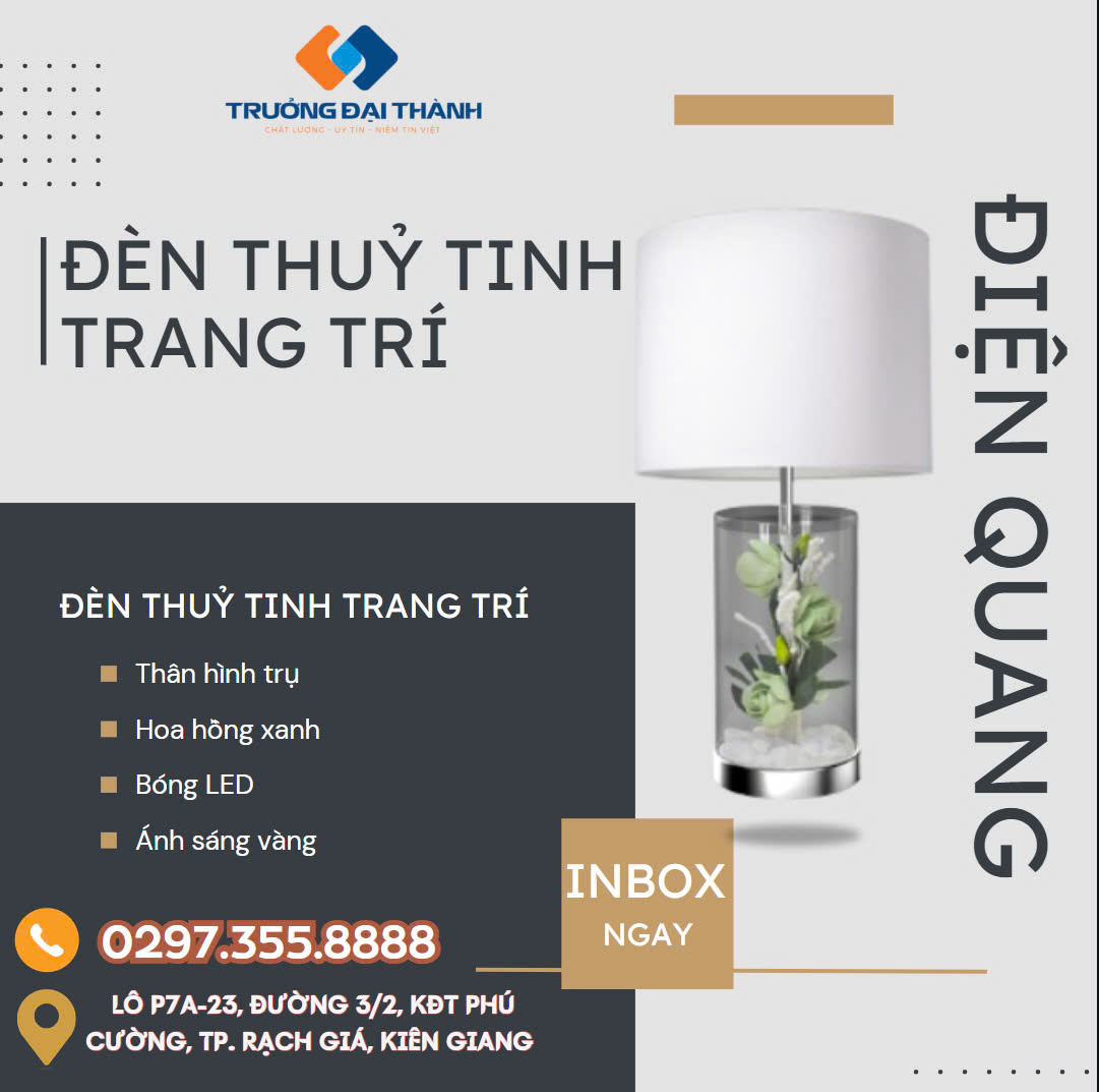 Ea18Ch9a61BfA72 F487F66a6cA0HdA Đèn thủy tinh trang trí Điện Quang ĐQ DCL05G WW ( thân hình trụ, hoa hồng xanh, bóng LED, Ánh sáng vàng )