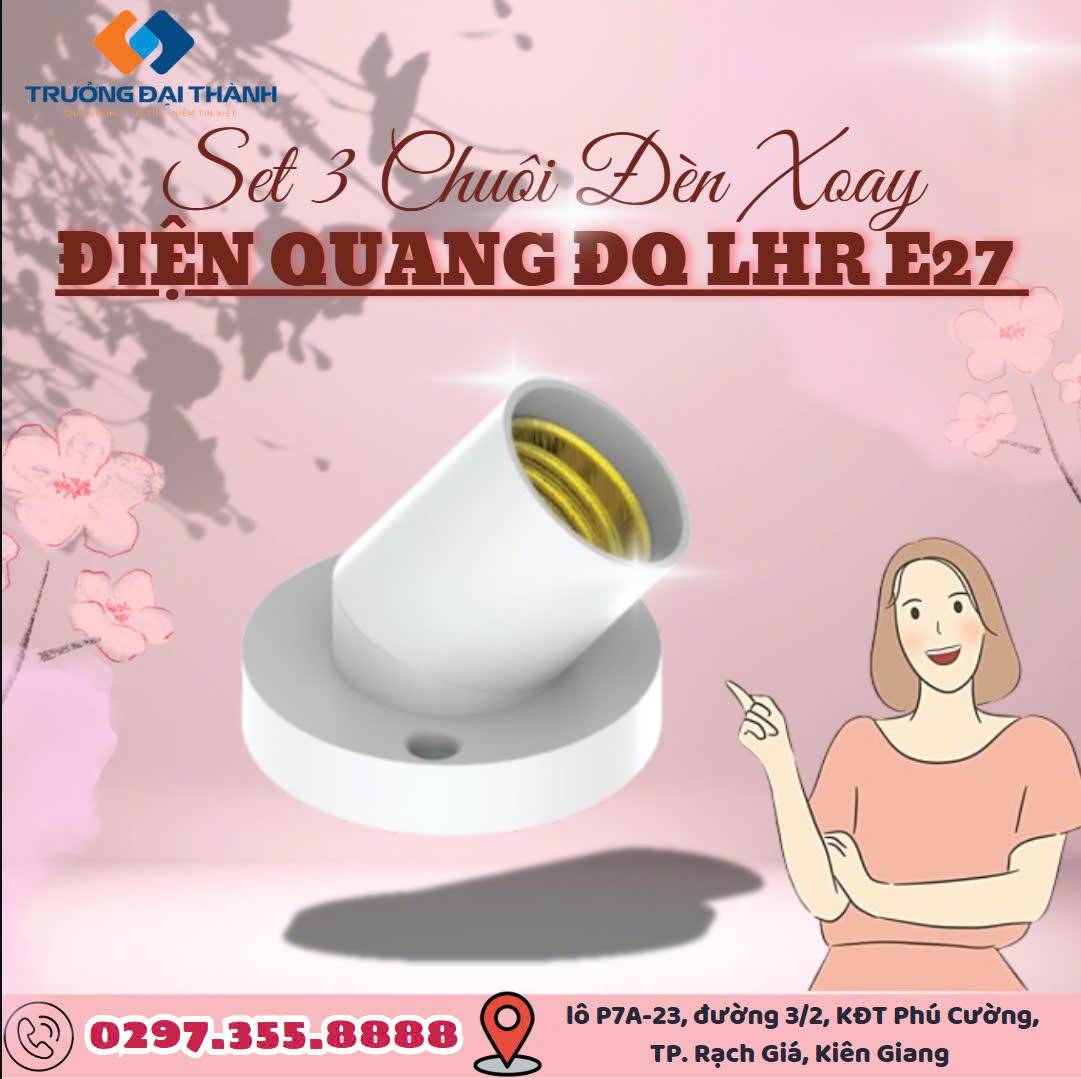 4867DeD8EbH7B59 Set 3 Chuôi đèn xoay Điện Quang ĐQ LHR E27 ( xoay góc 45 độ - 90 độ )