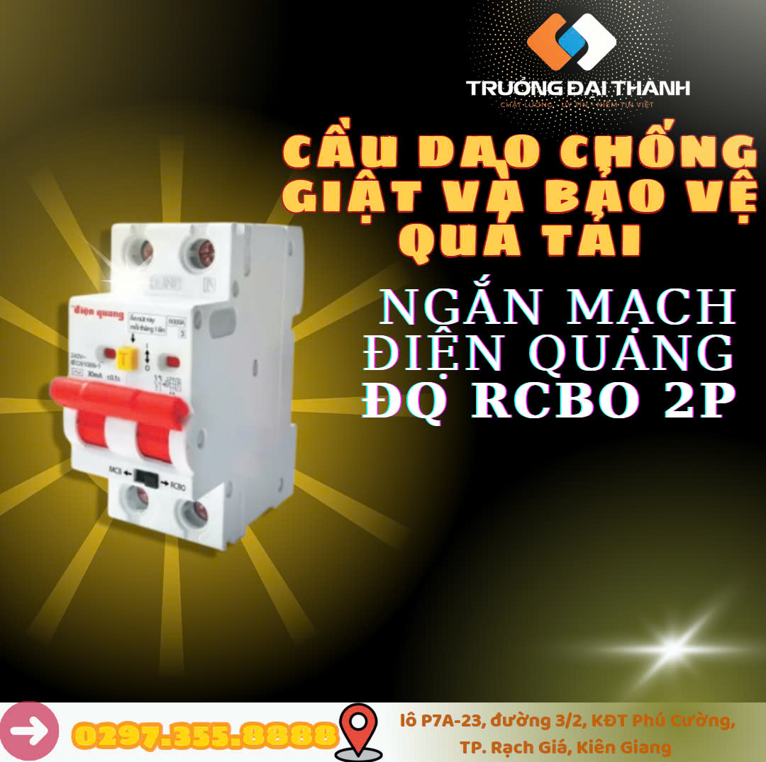 4867DeD8EbH7B59 Cầu dao chống giật và bảo vệ quá tải, ngắn mạch Điện Quang ĐQ RCBO 2P (RCBO, 2 cực, 10A đến 63A, 6KA, 30mA)