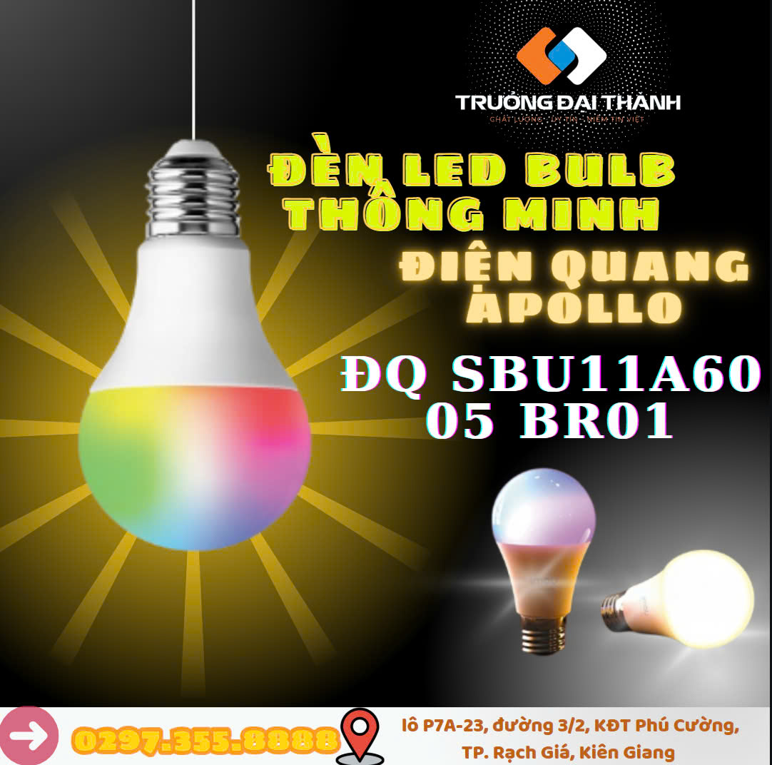 Ea18Ch9a61BfA72 Đèn LED Bulb thông minh Điện Quang Apollo ĐQ SBU11A60 05 BR01 ( 5W, kết nối bluetooth, điều khiển sắc màu RGB )