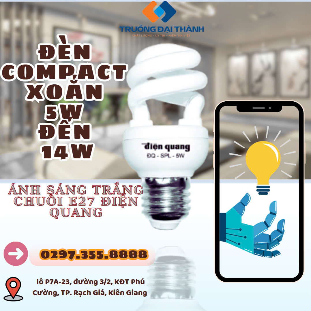 5fC9Fb1fH686C39 Đèn Compact xoắn 26W đuôi E27 Ánh sáng trắng Điện Quang (ĐQ-SPL-T4)